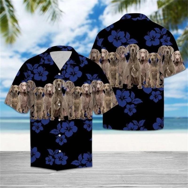 

Social Shirt Everyday Men's Shirts 3D Animal Printed Short Sleeve Weimaraner Blouse Casual Tees Oversized Male Clothing Tops