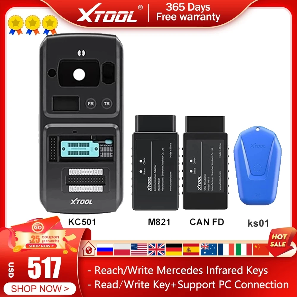 XTOOL KC501 KS1 M821 OBD2 Chip and Key Programming Fob ECU Reader Work For Benz Infrared Key Work with X100Max,InPlus IK618,Pad3