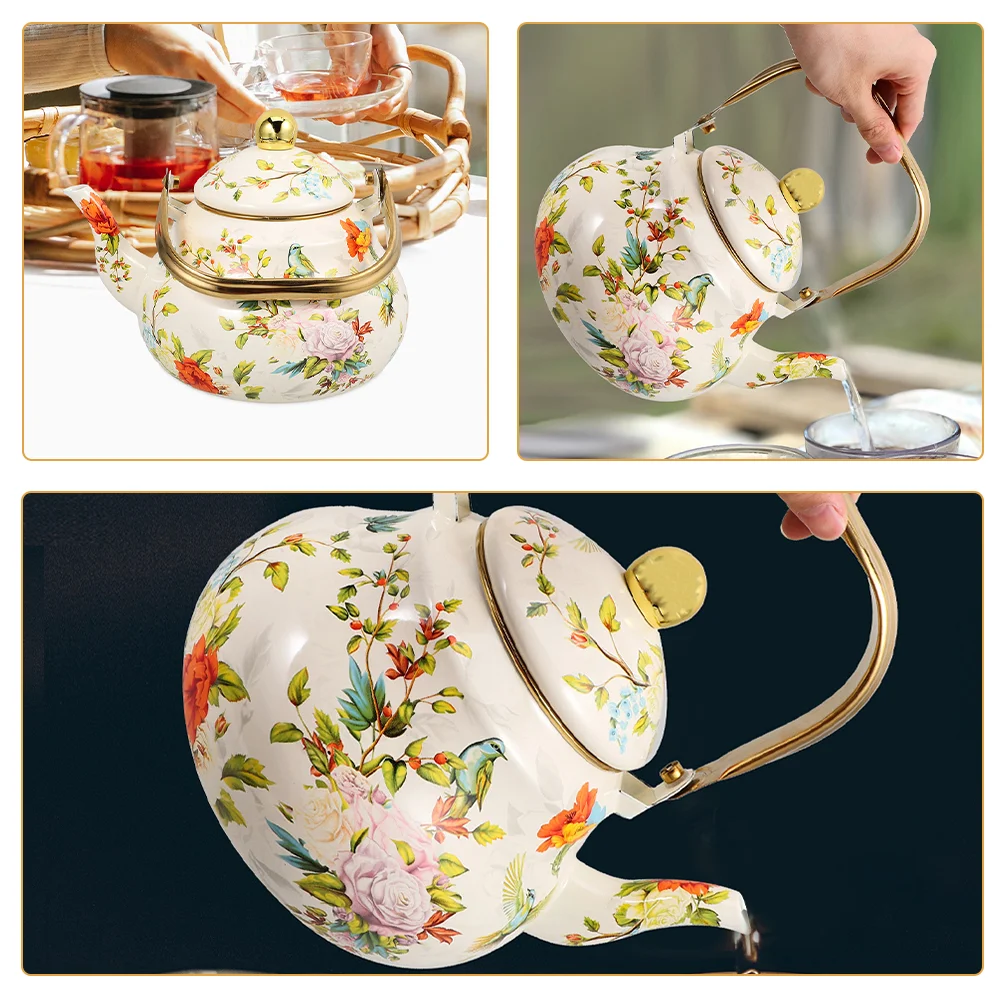 Retro Enamel Tea Kettle Stovetop Teapot Water Boiling Pot Cute Retro Teakettle China Teapot Kitchen Cookware Home Garden