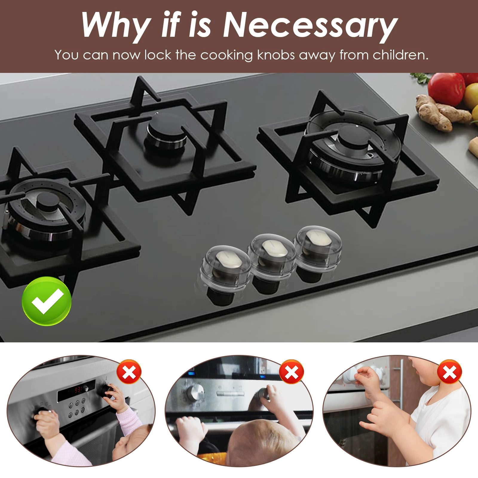 Gas Stove Knob Cover 6PCS Child Safety Plastic Kitchen Guards Gas Oven Lock Protectors Anti-dirty Non-slip Baby Safety Lock