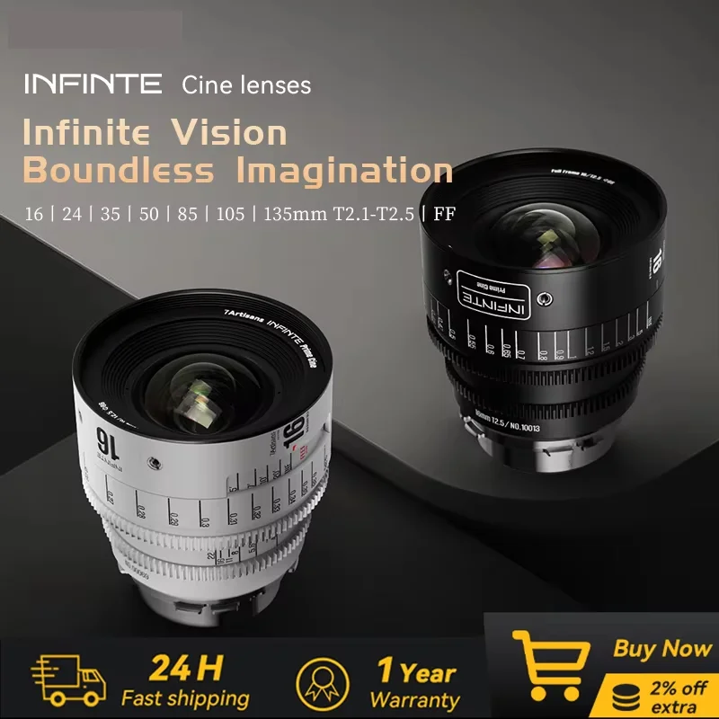 7artisans 16mm/24mm/35mm/50mm/85mm/105mm/135mm T 2.1-2.5 인피니티 시리즈 풀프레임 시네마 렌즈 (캐논 EF/PL 마운트 카메라용)
