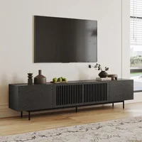 Black Long TV Stand for 85 Inch TV,95'' Solid Wood Media Console with Doors, Entertainment Center for Living Room & Bedroom 1