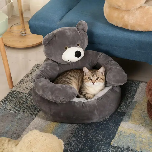 NEW Semi-Enclosed Bear Pet Dog Bed Ultra Soft Cat Bed Detachable Plush Puppy Bed Winter Warm Sleeping Bed Mat Pet Product 5