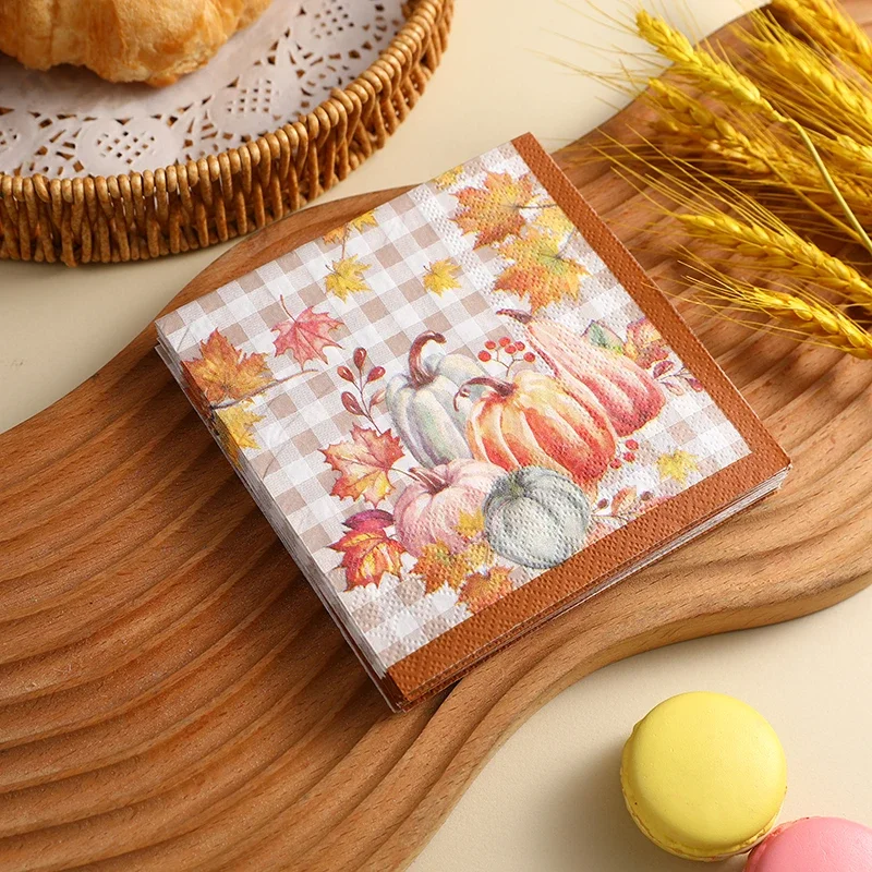 25*25cm 2-Ply Pumpkin Maple Colourful Napkins Thanksgiving Party Supplies Paper Dinner Plate Napkins Butterfly Bart Paper