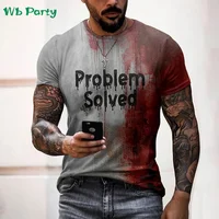 Problem Solved Bloody Print Men's Clothing Fashion T-shirts for Men Horrible Halloween Short Sleeve Tops O-Neck 3D Mens T shirt