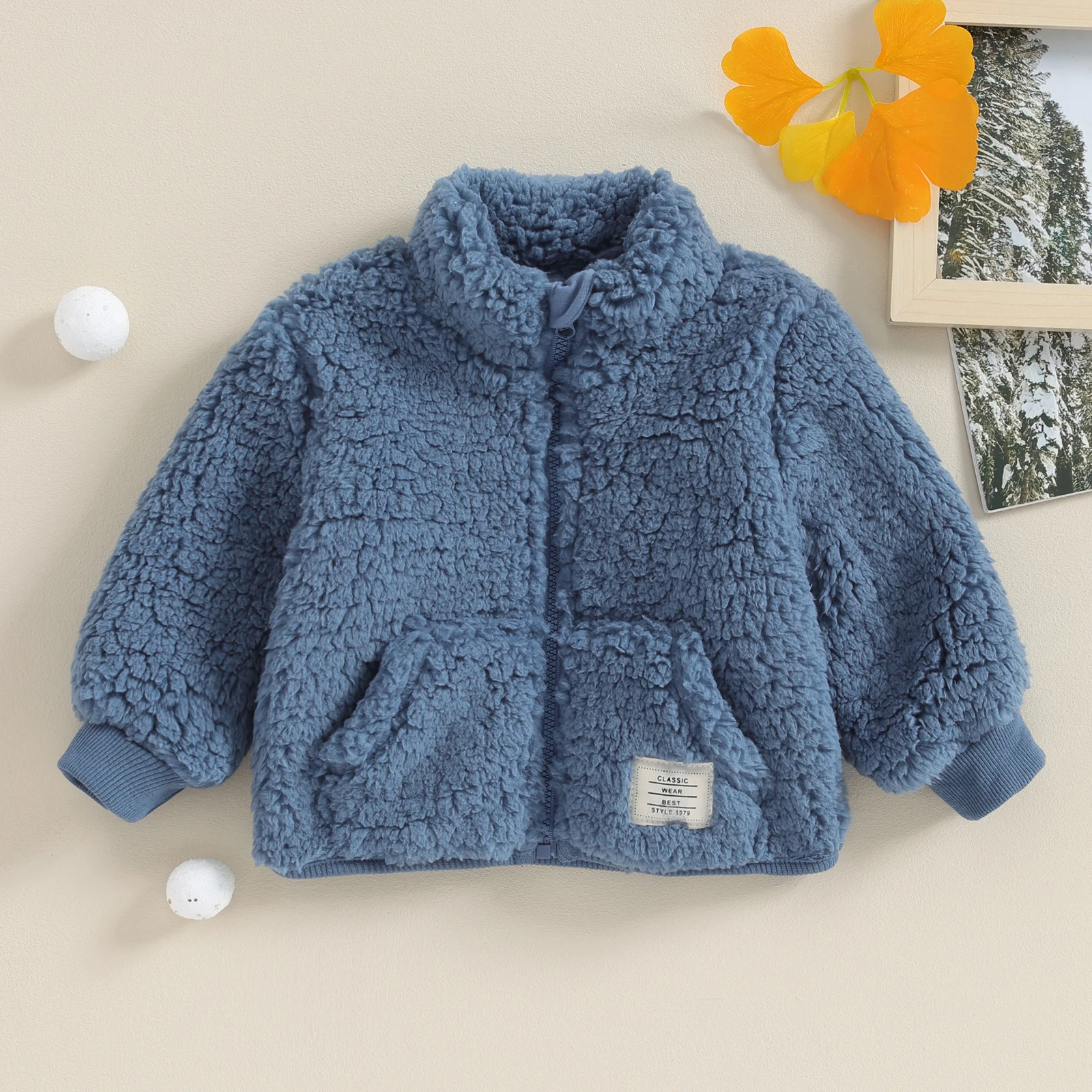 Winter Warm Baby Boy Girls Fleece Jacket Long Sleeve Stand Collar Zipped Coats Outwear with Pockets For Toddler Infant Clothes