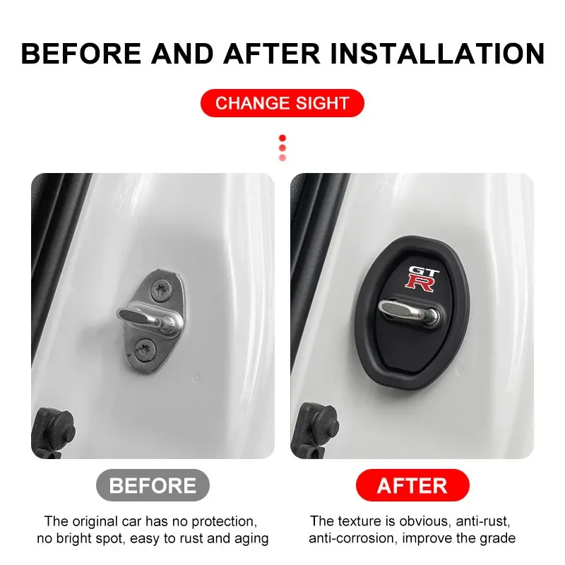 닛산 GTR 테아나 스카이라인 가와사키 R32 R34 R35 J10 J11 쥬크 X용 실리콘 자동차 도어 잠금 버클 보호 커버 액세서리 4개