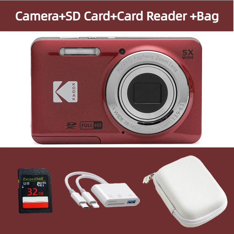 KODAK PIXPRO FZ55-RD 16MP デジタルカメラ 5X 光学ズーム 28mm 広角