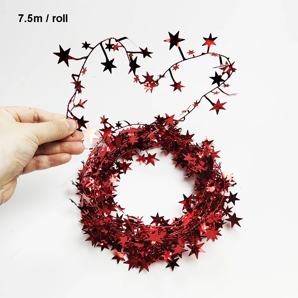 7.5M Christmas Iron Tinsel Rattan Star Garland Wreath Decor Ribbon Xmas Tree Pendant Glitter Sequin Christmas Party Supplies