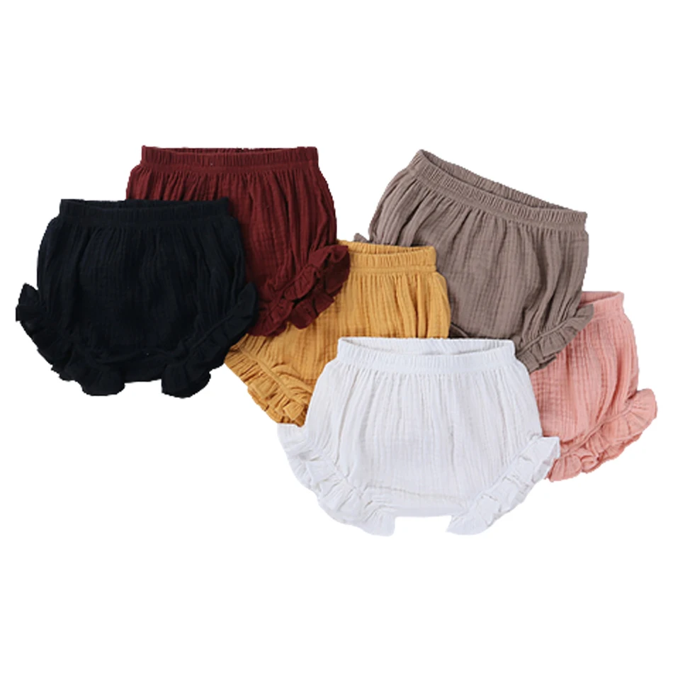 Summer New Baby Ruffled Fashion Casual Large Pp Shorts Infant Candy Color Cotton Linen Bloomers