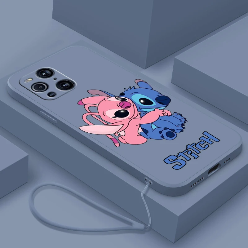 Stitch Cute Trend For Oppo Find X6 X5 X3 X2 Pro Lite Neo Liquid Rope Silicone Tpu Fundas Cover Phone Case