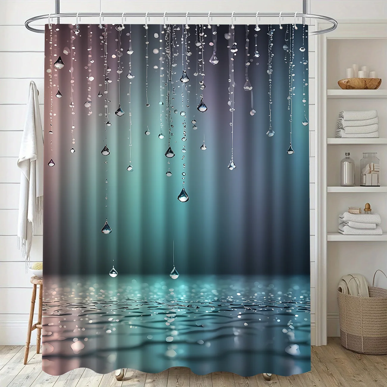 ม่านอาบน้ำดีไซน์หยดน้ำกันน้ำฉากกั้นอาบน้ำตกแต่งบ้านการพิมพ์ 3 มิติอุปกรณ์ห้องน้ำที่หรูหรา 1