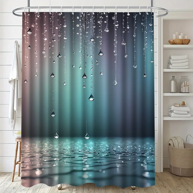 ม่านอาบน้ำดีไซน์หยดน้ำกันน้ำฉากกั้นอาบน้ำตกแต่งบ้านการพิมพ์ 3 มิติอุปกรณ์ห้องน้ำที่หรูหรา 1