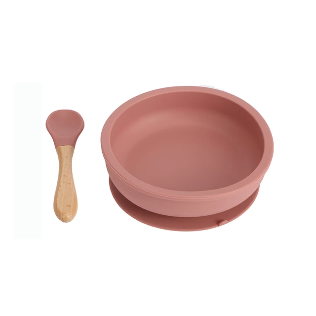 New Colors Feeding Set Food Grade Silicone Bibs Baby Plate Non-silp Suction Bowl Kids Tableware Waterproof Bib BPA Free Spoon Powder rose
