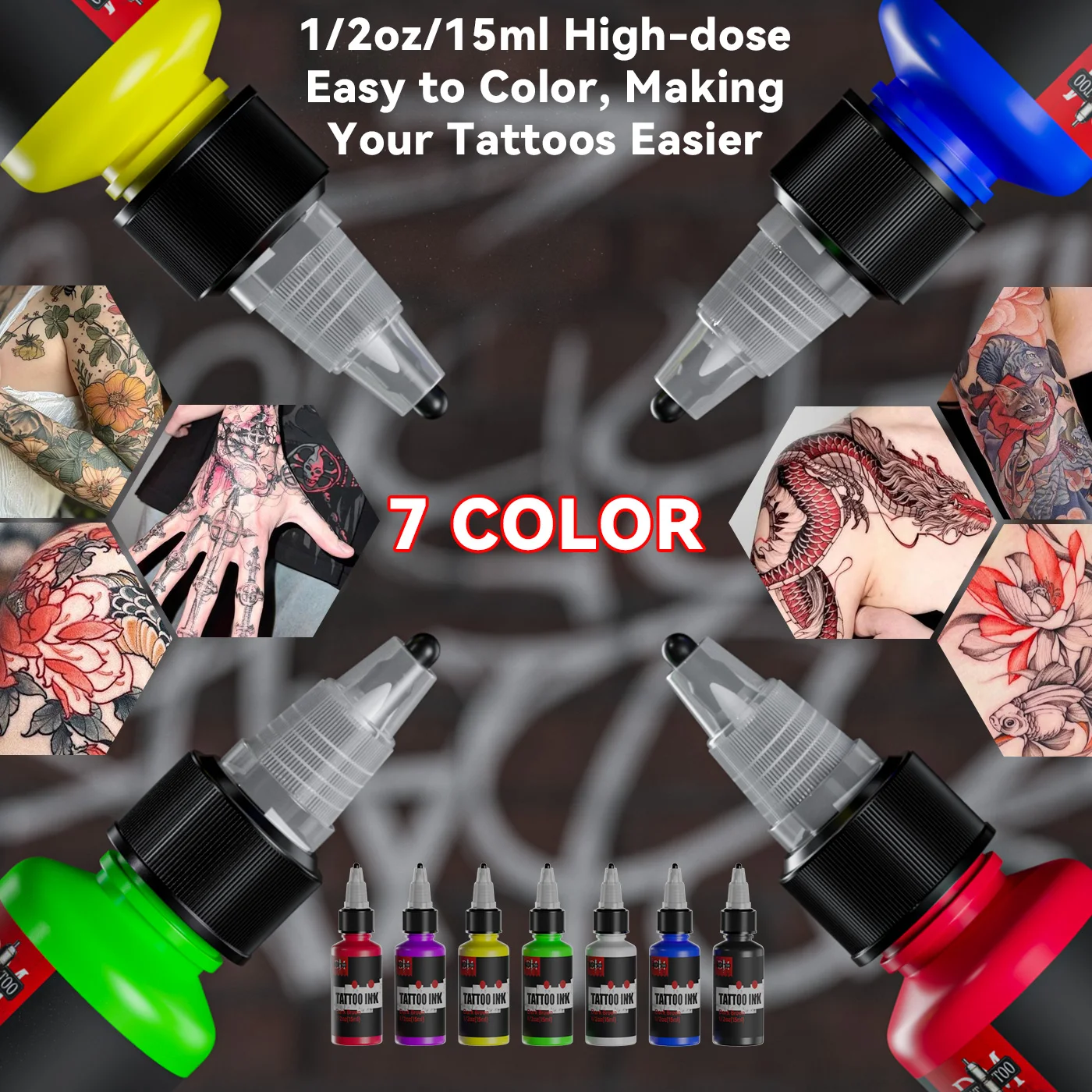 DM Tattoo Ink 7Color Set Pigment With Box Body Art Tattoo Kit Professional Beauty Paint Makeup Supplies Semi-permanent