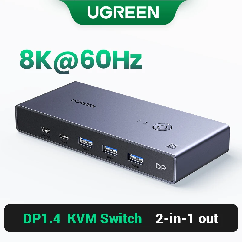 UGREEN DP 1.4 Switch 8K 60Hz KVM Switch 2 PCs Sharing