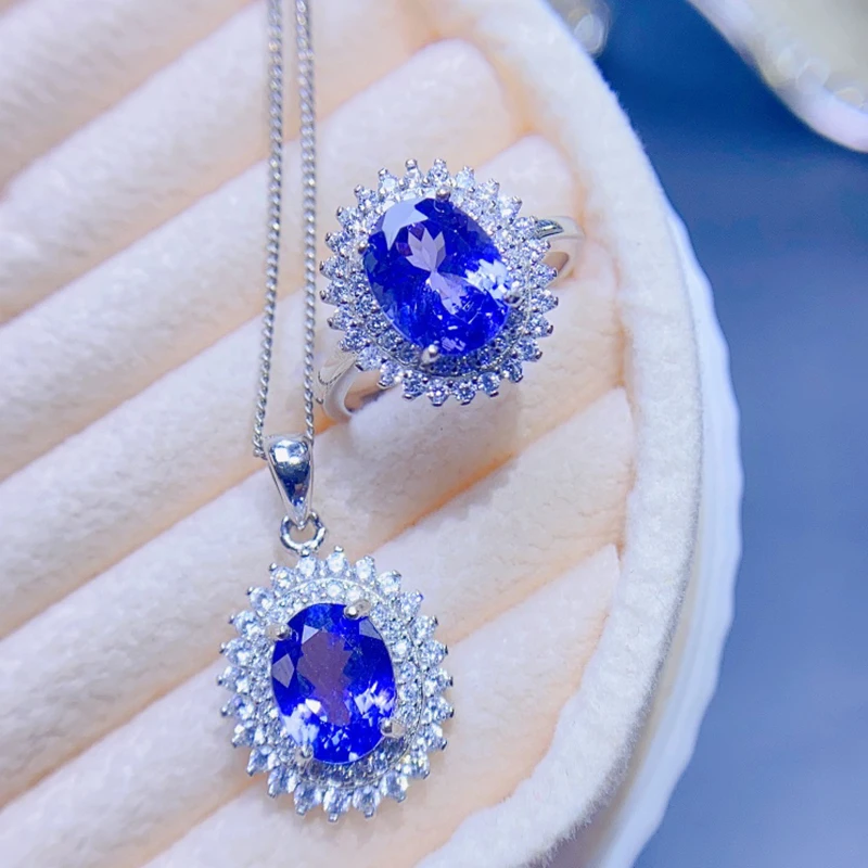 

Natural Tanzanite jewelry sets for women rings pendant silver 925 luxury gem stones 18k gold plated free shiping items