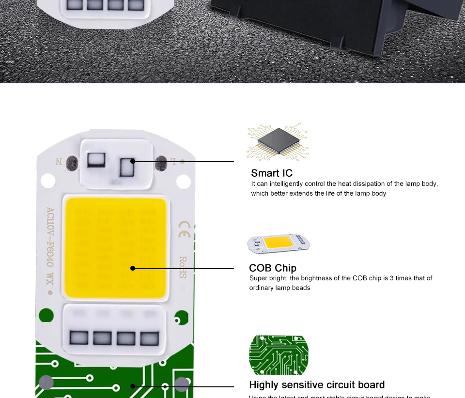 Description Picture 3 of itemLED chip COB Lamp Bead 20W 30W 50W  AC 220V Smart IC No Need Driver Lampada outdoor chip light floodlight spotlight Diy Lighting