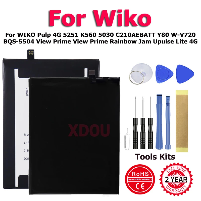

XDOU Battery For WIKO Pulp 4G 5251 K560 5030 C210AEBATT Y80 W-V720 BQS-5504 View Prime View Prime Rainbow Jam Upulse Lite 4G