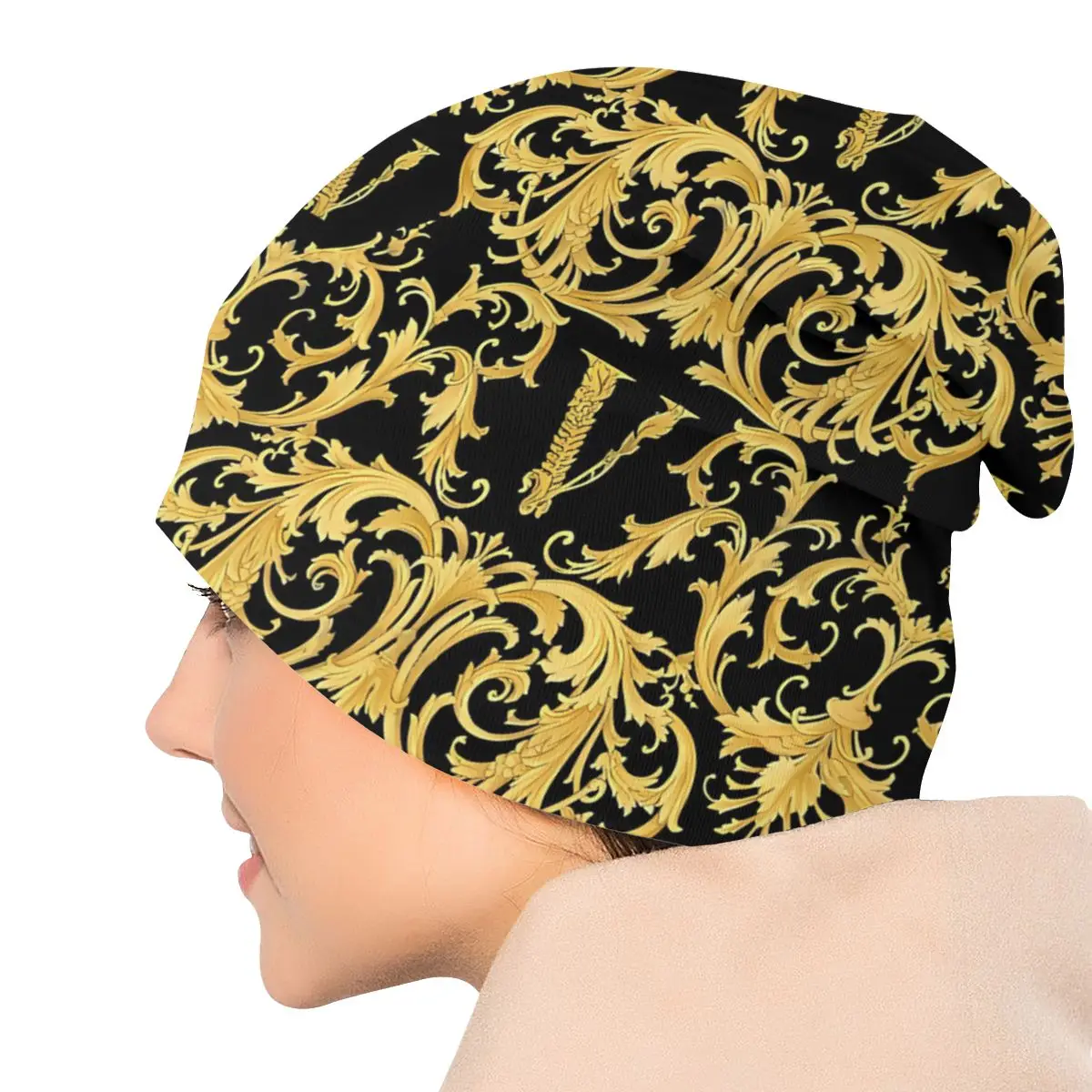 Bonnet Hats Golden Lion And Damask Men Women\'s Thin Skullies Beanies Hat Vintage Luxury Autumn Spring Warm Cap Hip Hop Caps