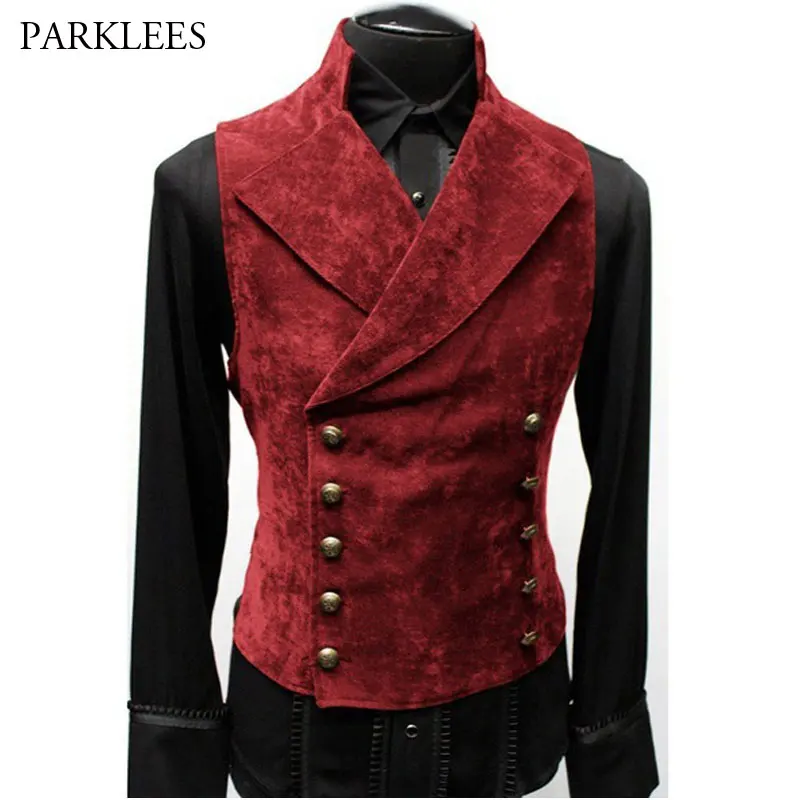 Vintage Red Suede Suit Vest Men 2022 Brand Double Breasted Suit Vests Waistcoat Casual Slim Sleeveless Steampunk Gilet Homme 3XL fred perry lotty suede brand foxing b5312 белый 300