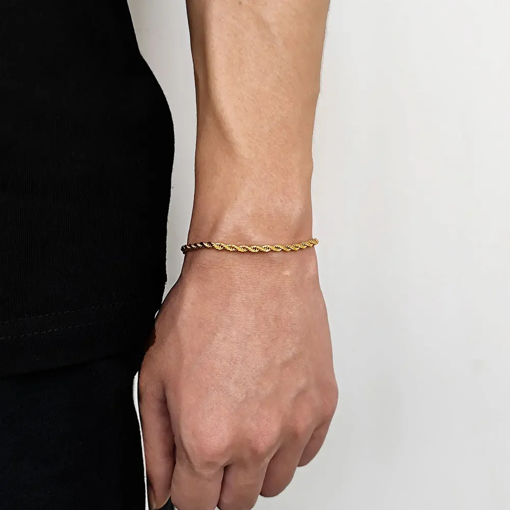 Gold-Tone Stainless Steel Twisted Rope Chain Bracelet - Fashionable, Waterproof, Never Fade Jewelry