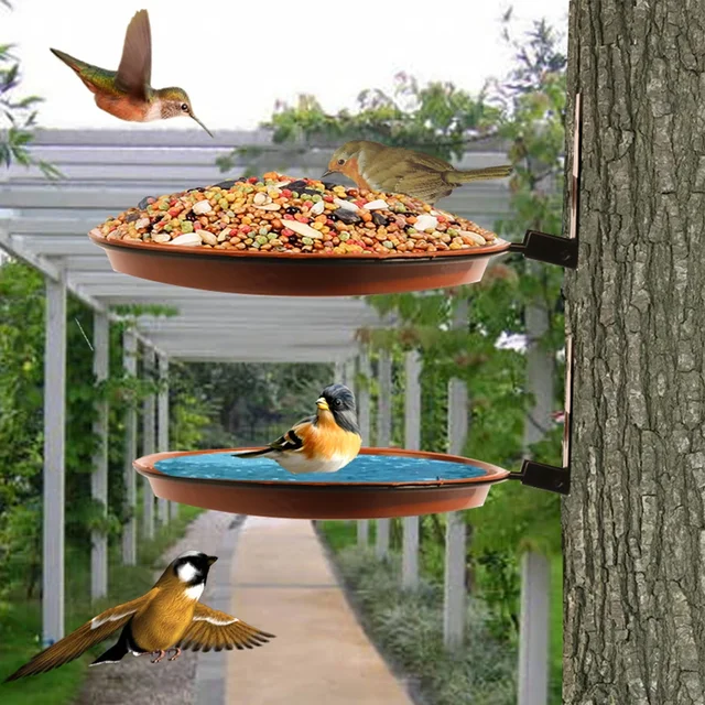 2 layer Bird Feeding Trays Wall Hanging Tree Mounted Bird Bath Spa Foldable Multifunctional Feeders for Garden Balcony Railing 3