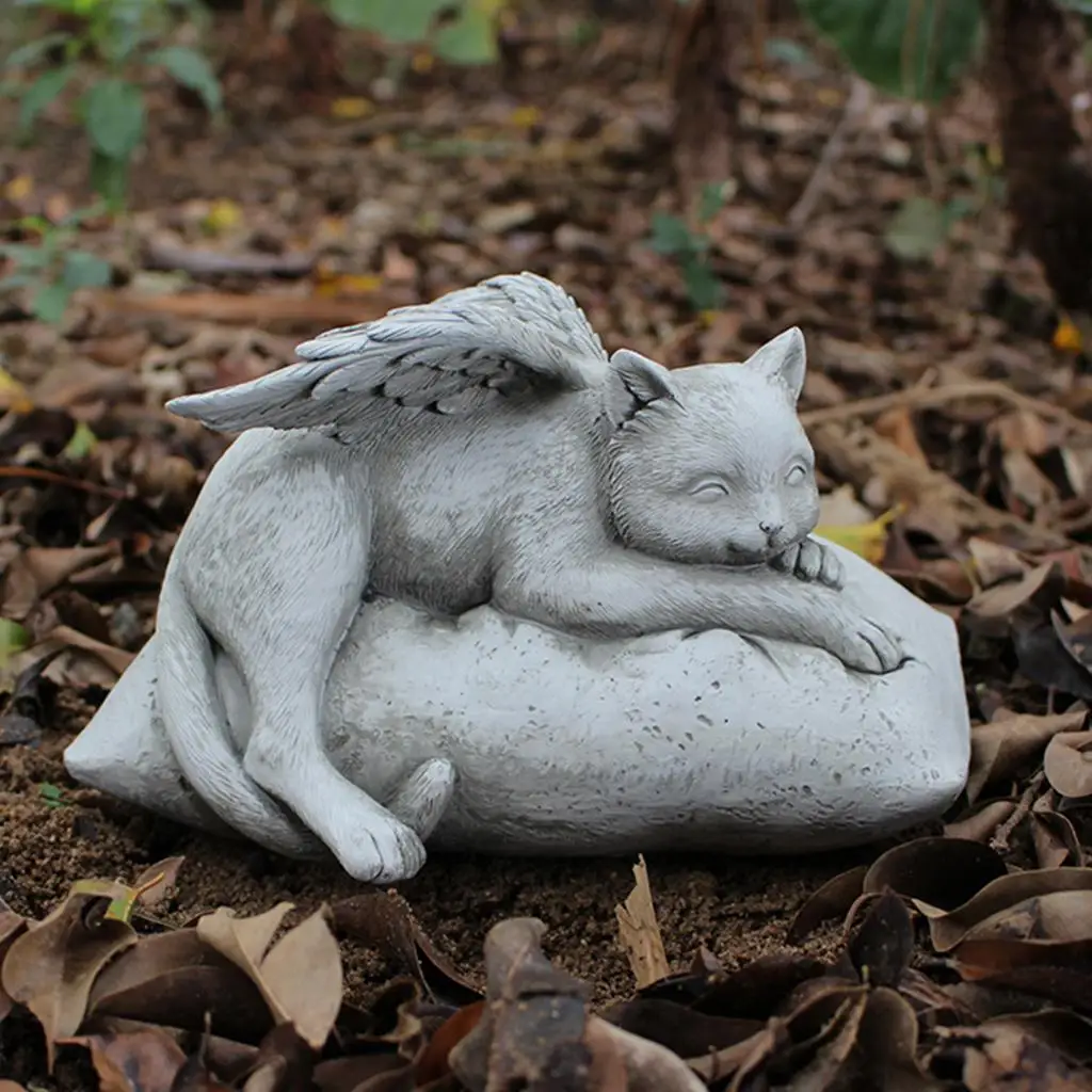 

Statue Sleeping Cat in Pillow Grave Marker Figurine Garden Decor