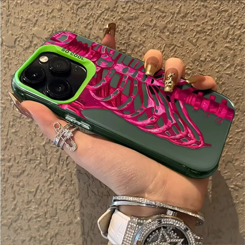 Vibrant Pink and Green Skull Design Phone Case