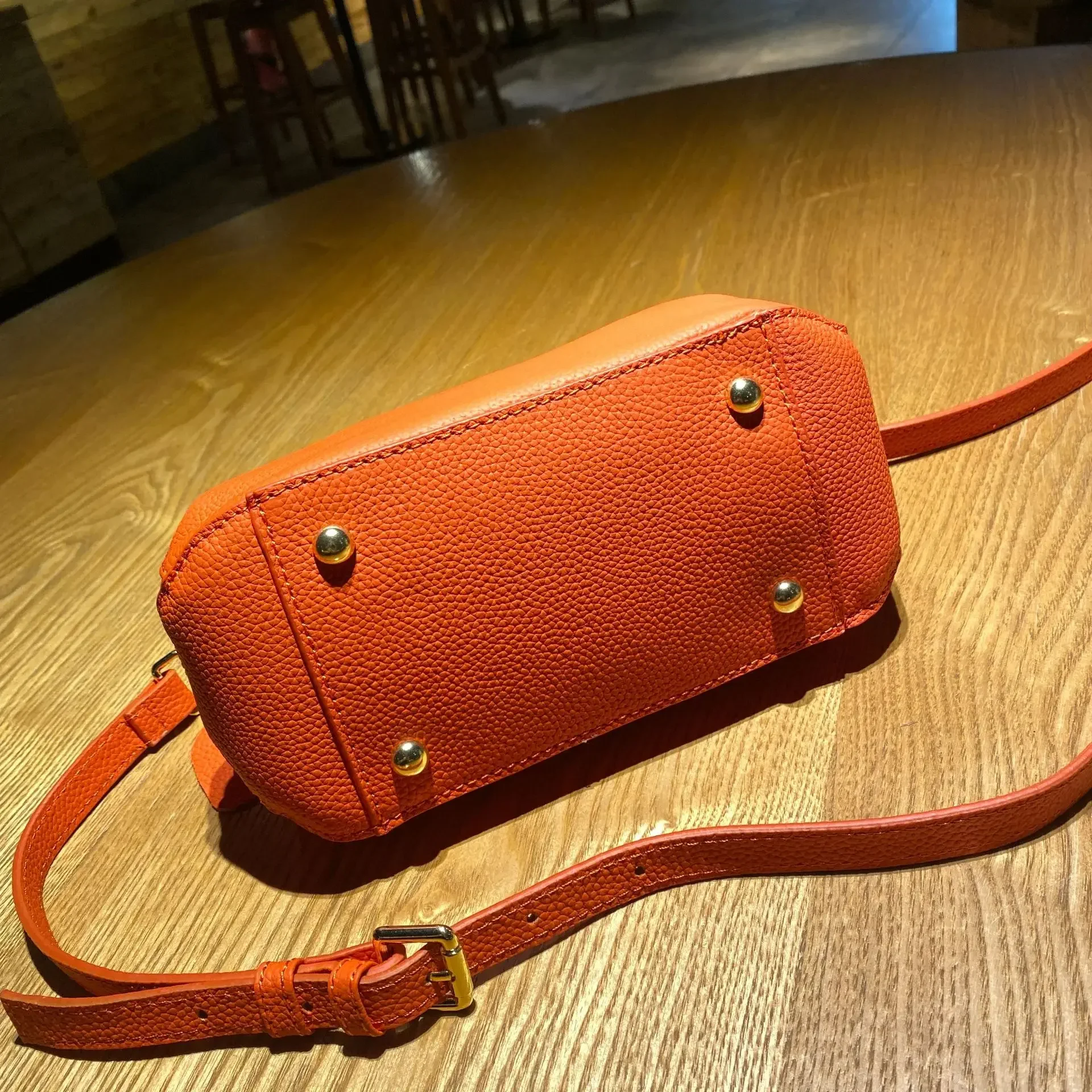 Orange Blue Colour Shell Shape Flap Bag with Much Interlayer Full Grain Cow Leather Women's Shoulder Crossbody Bag