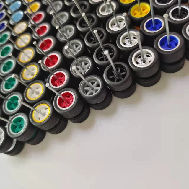 80pcs (for 20 Cars) 1/64 Alloy Car Wheels w Rubber Tires Axles for 1:64 Mini Model Cars Matchbox Domeka HW 1