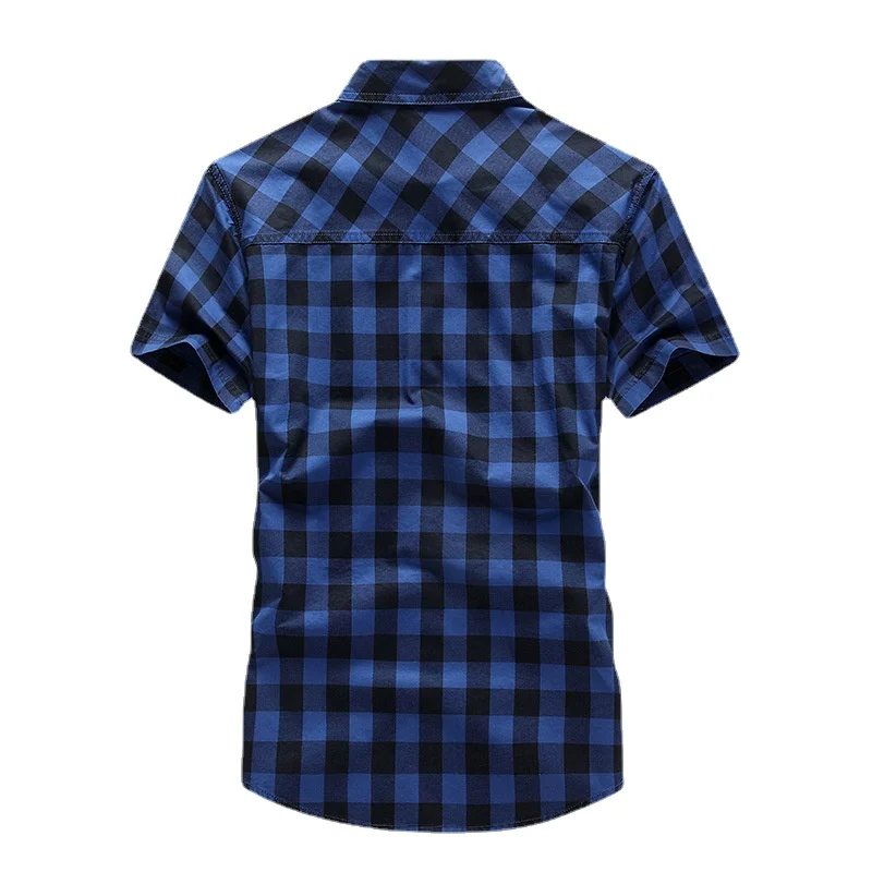 New Summer Men Plaid Short Sleeved Shirts New Fashion Man Outdoor Casual Cargo Shirts Good Quality Male Cotton Shirts Size 5XL