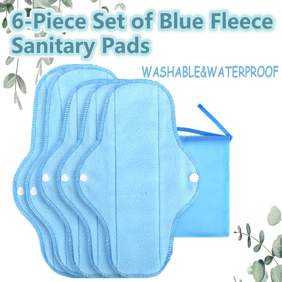 6-Pack Reusable Cloth Menstrual Pads, Strong Absorption, Breathable Snap-in Feminine Care Liners, Unscented with Travel Pouch