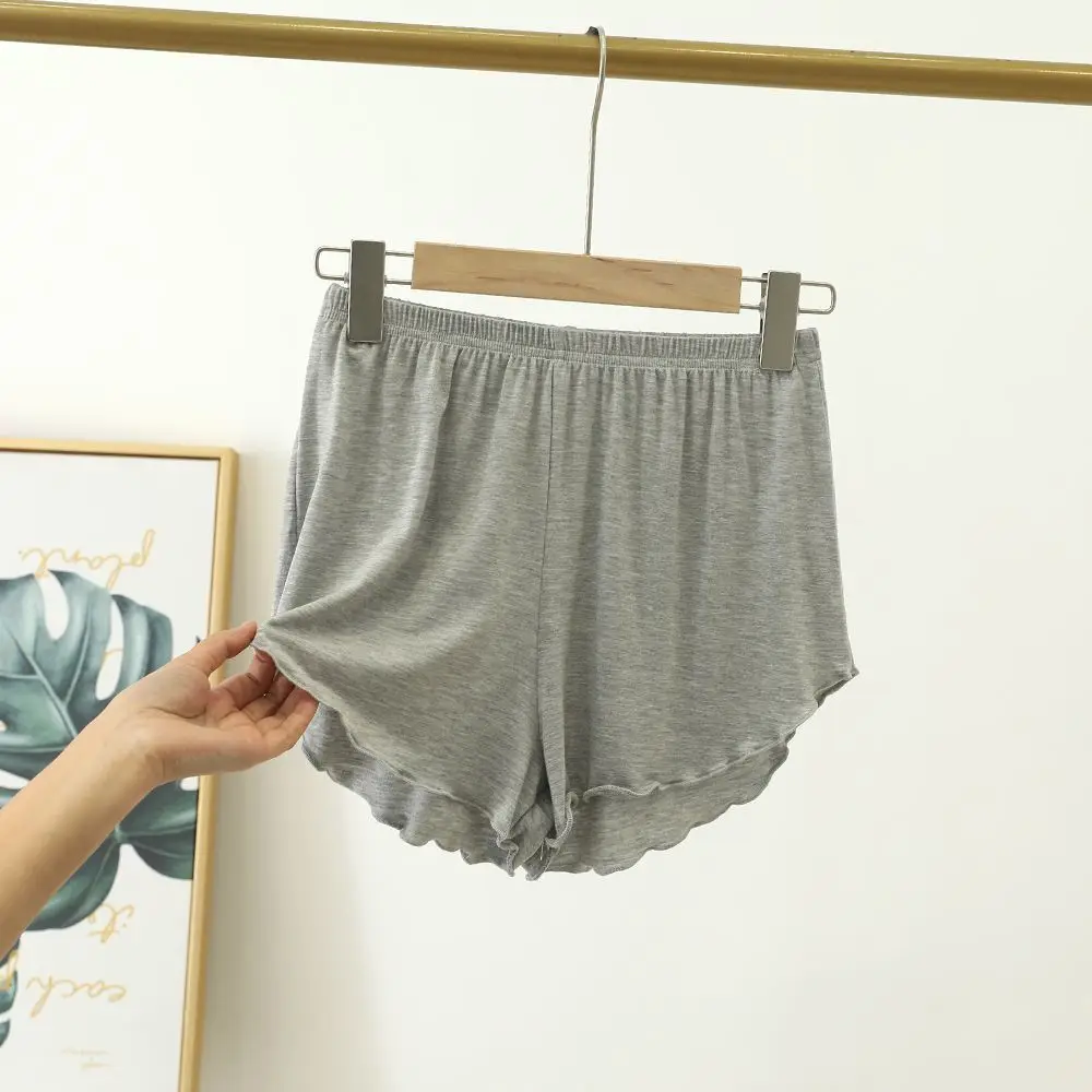 Women Modal Sleep Bottoms Comfortable Female Solid Color Pajama Shorts With Ruffles Hem Summer Thin Casual Loose Home Clothes_ecoleips.com