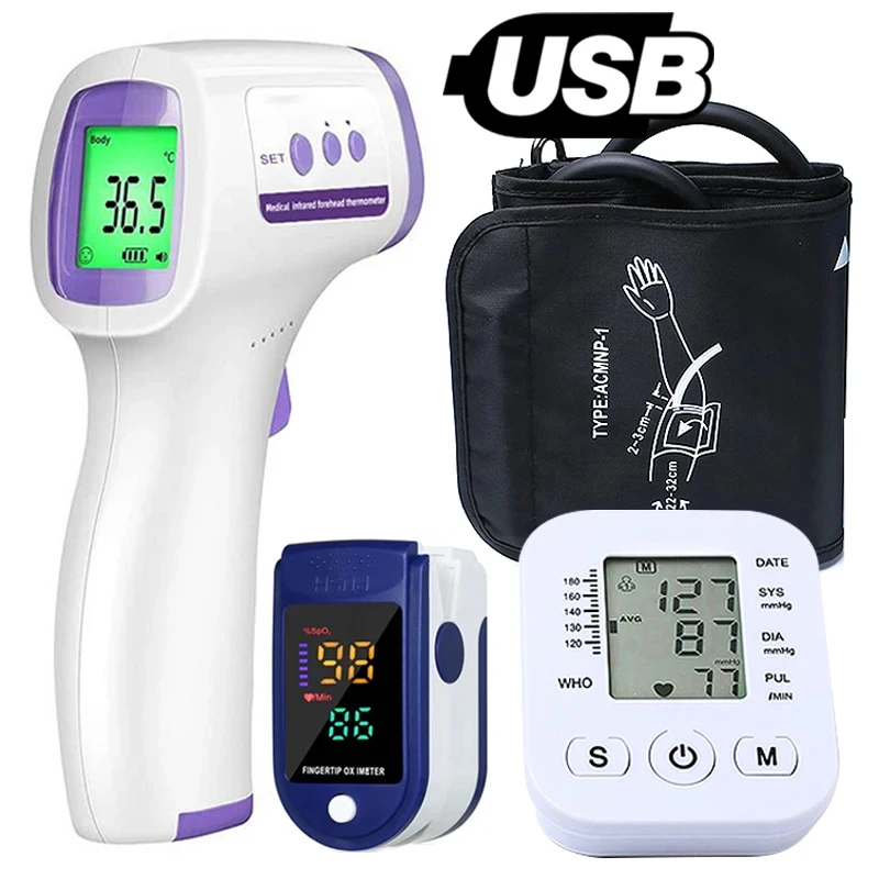 Digital Arm Blood Pressure Meter Tensiometers Cuff Digital Fever Thermometer Medical Infrared Thermometer Finger Oximeter Suit blood pressure monitor,blood pressure meter,finger pulse oximeter
