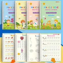 

4 Pack Magic Reusable Practice Copybook Tracing Print Handwriting Workbook Alphabet Number Math Drawing Groove Copybook Set