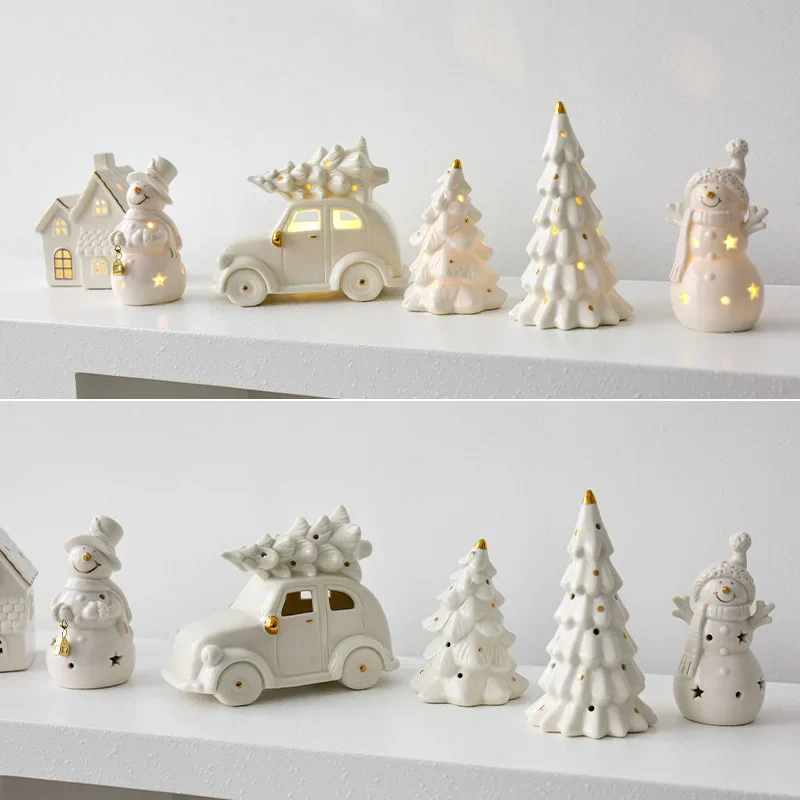 thumbnail image 4 of Muñeco de nieve luminoso de cerámica para Navidad, coche luminoso, pequeño adorno de escritorio para el hogar, regalo de Navidad, 4 of 5
