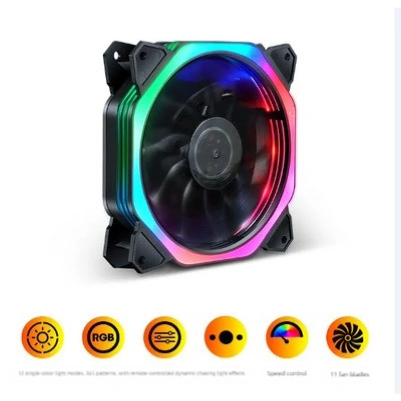RGB Case Fan 6PIN 12cm Desktop Computer Cooling Fan Color Changing Cooler Up Silent Fan for Computer Case & Radiator
