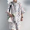 Summer Plaid Sets Men Fashion Short Sleeved Shirt/Shorts Two-piece Mens Streetwear Loose Hollow Out Set Mens Short Sets M-5XL 3