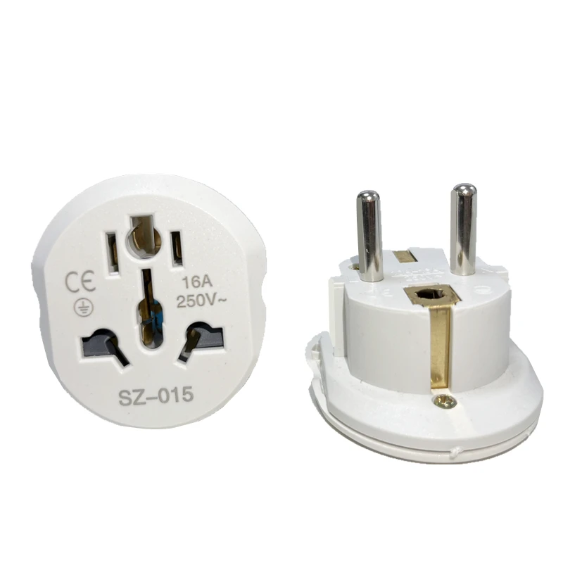 Power Adapter EU Plug Adapter 16A 250V Travel Adapter Converter 2 Round Socket Universal AU US UK CN To EU KR Wall Socket Outlet