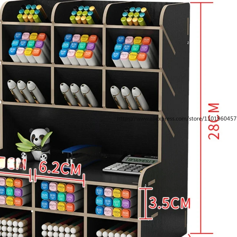 Wooden Pen Holder Desk Organizer Office Storage Box with Large Capacity and Multiple Compartments for Stationery Office Supplies