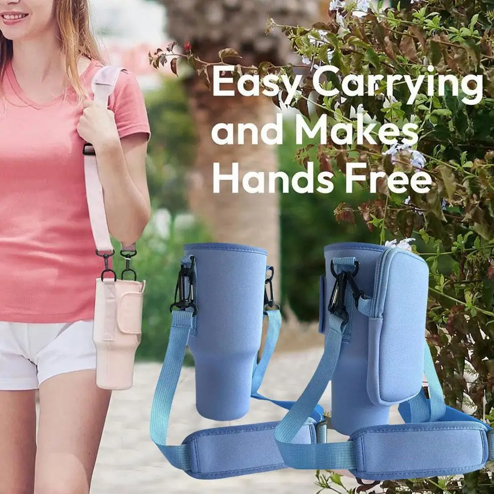 

40oz Water Bottle Carrier Bag With Tumbler With Handle Water Bottle Holder Adjustable Shoulder Strap For Hiking Without Bottle