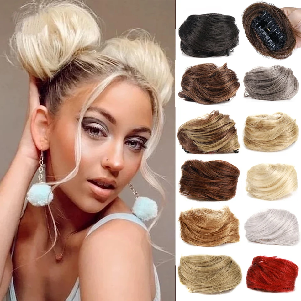 Mini klamra w Messy kocie uszy włosy syntetyczne krótkie pazur na Chignon do przedłużania włosów pączek Updo klamra w Hairpiece dla kobiet