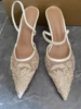 Women's Mesh Floral Embroidered Slingback High Heels Female Open Heel Pearl Studded Pointed Toe Sandals Sexy Stiletto Lady Mules 3