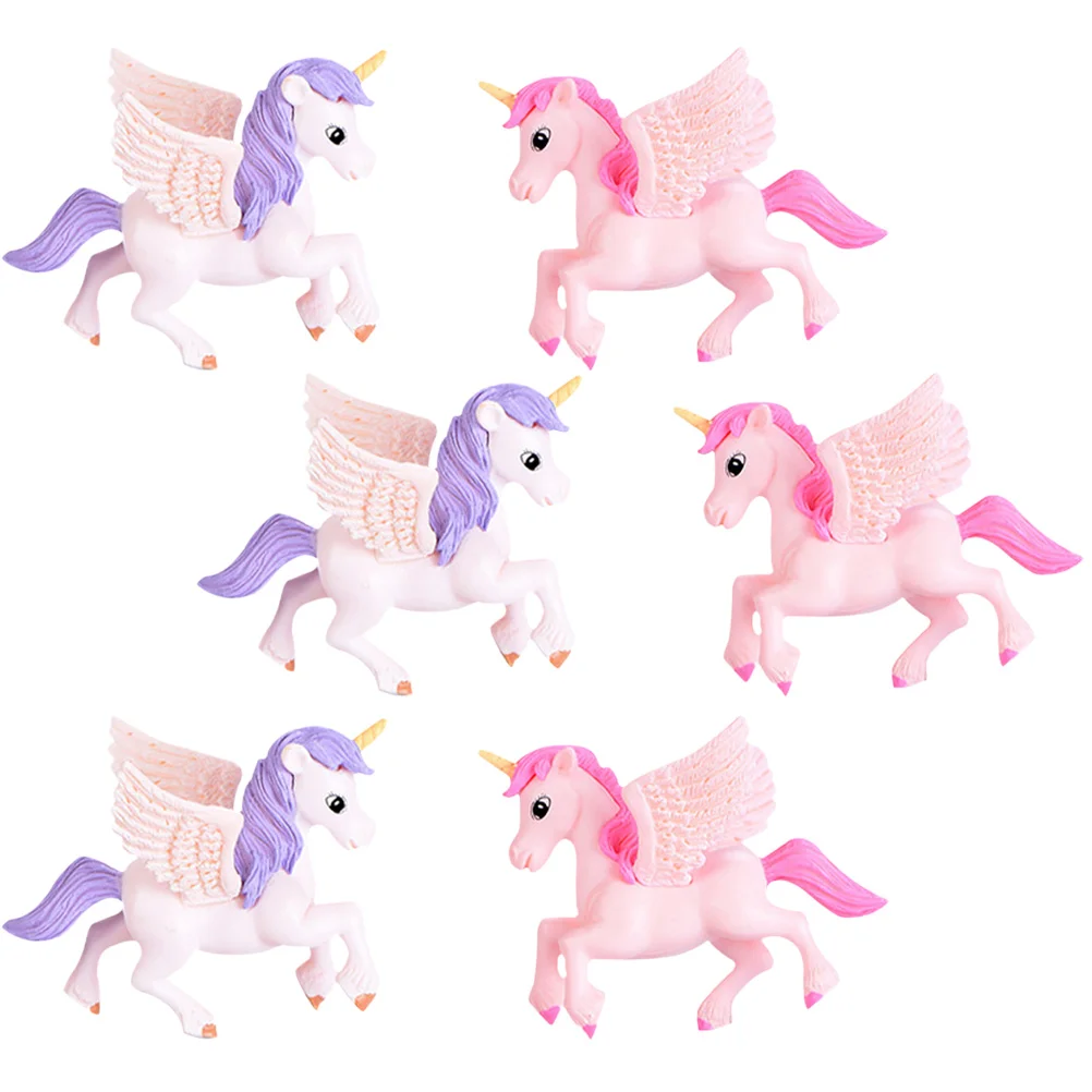 

6 Pcs Unicorn Mini Decor Miniature Resin Crafts Bonsai Micro Landscape Decoration Statue Decorations Animal