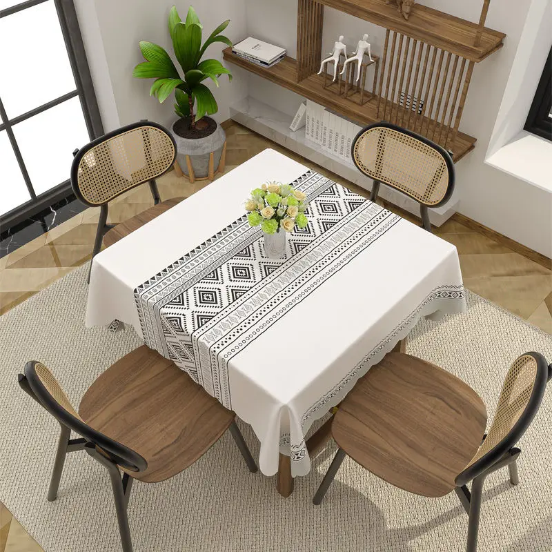 

Tablecloth Square 140cm PVC Waterproof Geometric Printed Modern Style Table Cover Rustic for Dining Table Oilproof Farmhouse