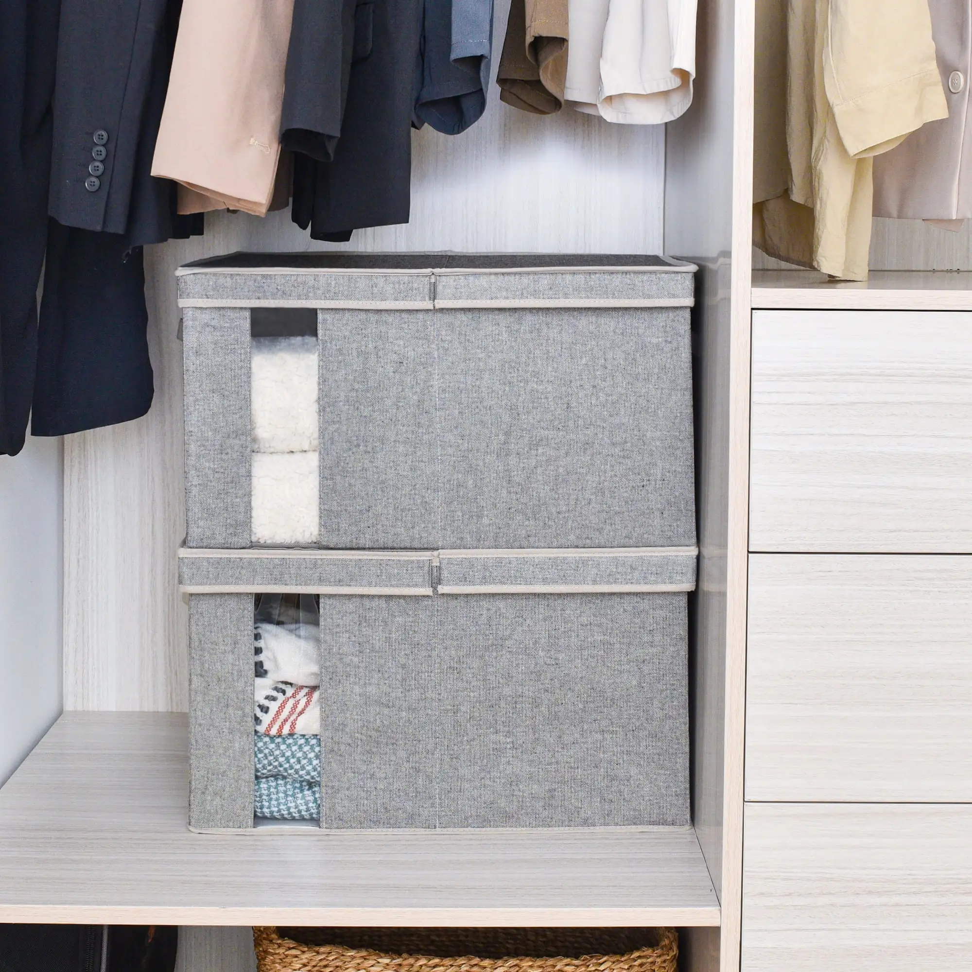 

Foldable Fabric Storage Bin with Double-Open Lid