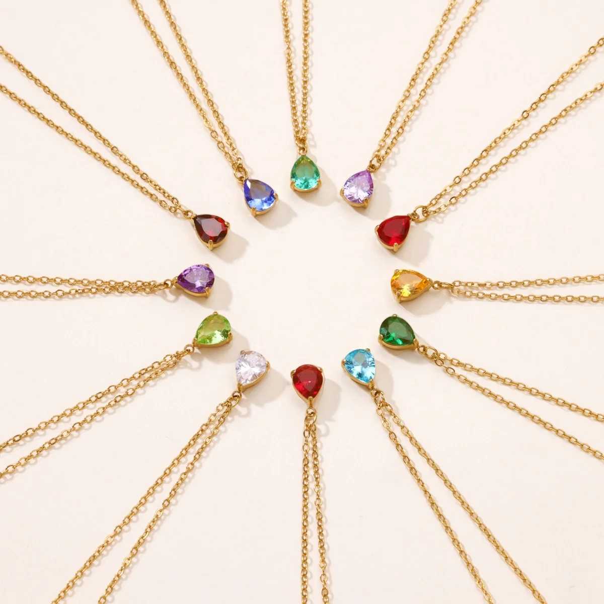 Stainless Steel Teardrop Birthstone Necklaces For Women