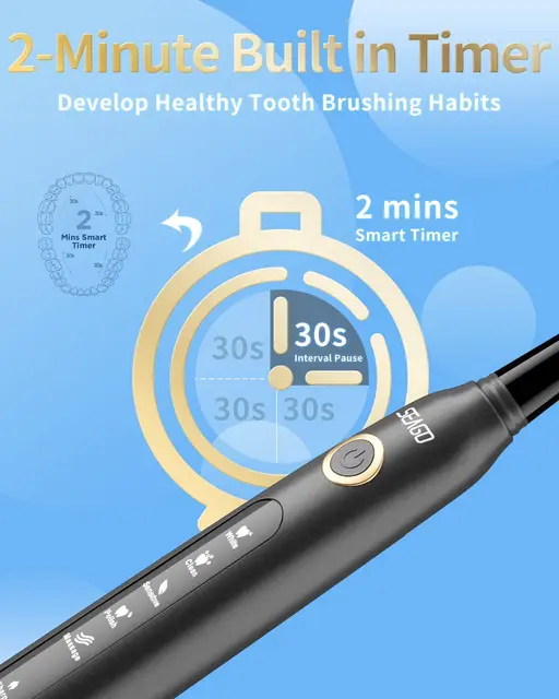 Spazzolino elettrico Seago Sonic SG-507 per spazzola Timer per adulti 5 modalità Set di testine di ricambio per spazzolino da denti ricaricabile Micro USB 4