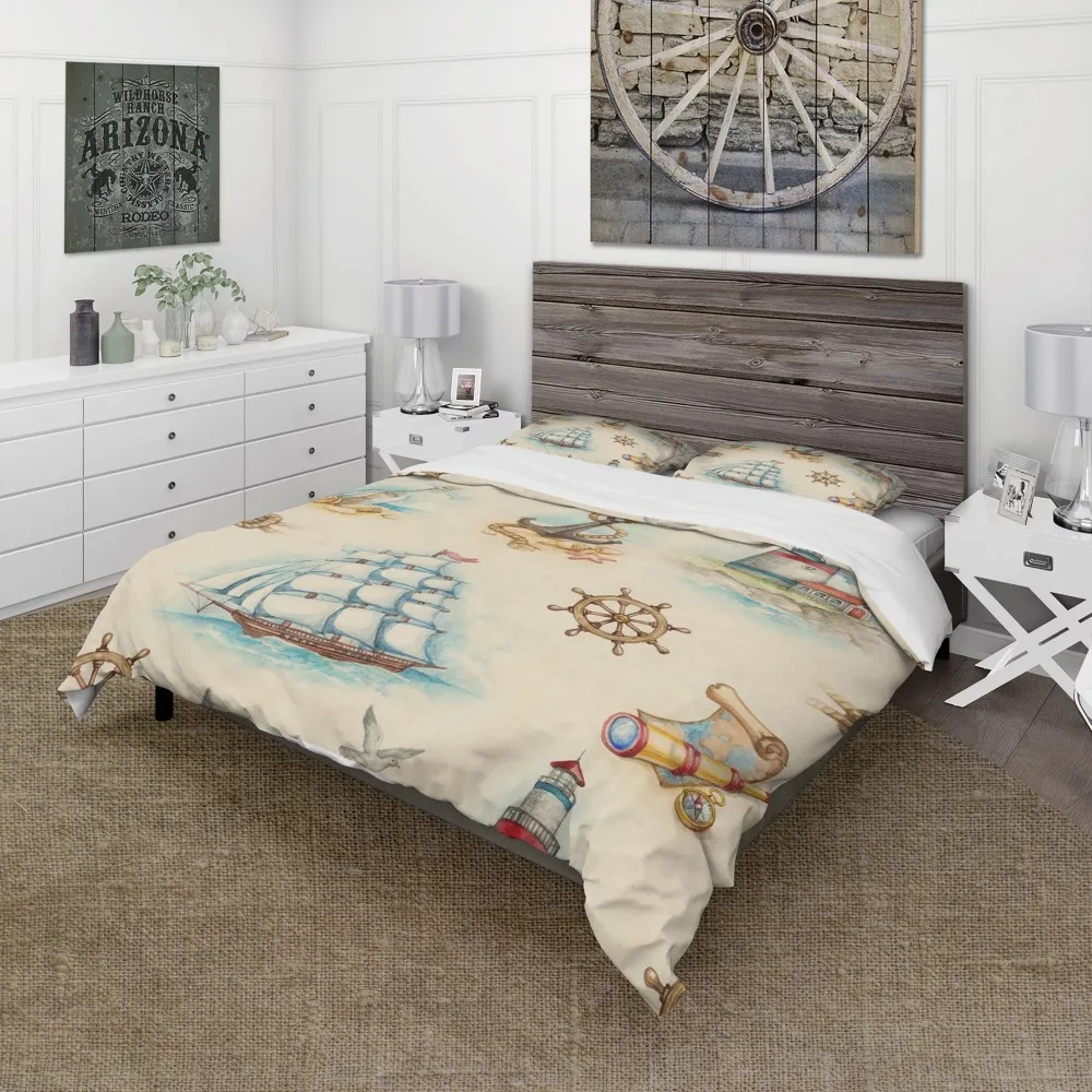 

'Watch Tower, Binocular, Sail Boat' Coastal Duvet Cover Set Duvet Cover Bedding Set Duvet